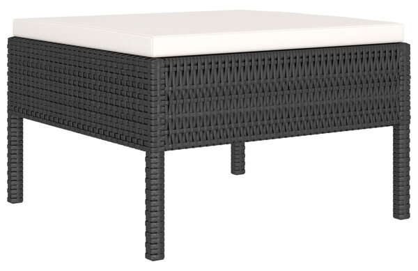 10 részes fekete polyrattan kerti bútorszett párnákkal