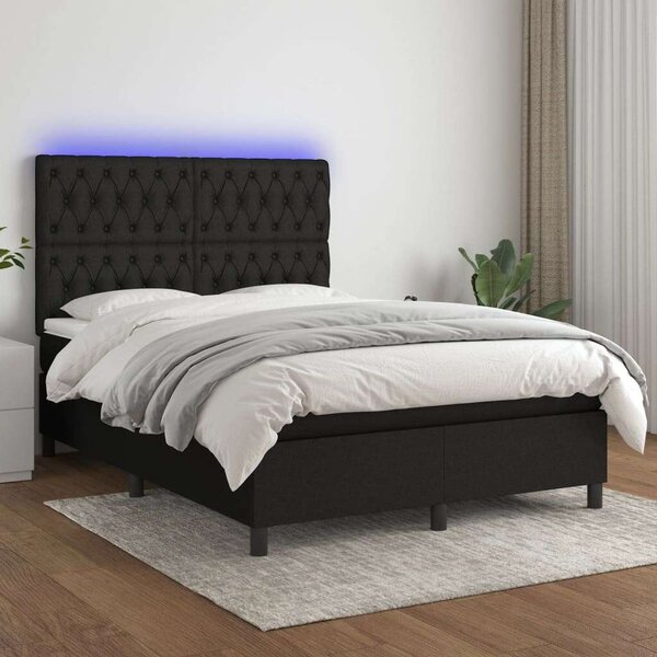 Modern Fekete Ágy LED-del - 140x190 cm