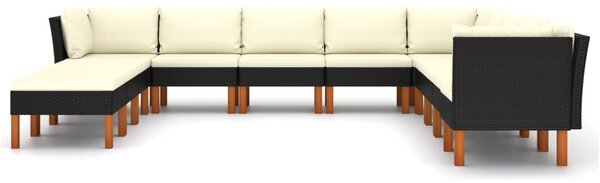 12 részes fekete polyrattan kerti ülőgarnitúra párnákkal