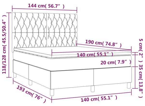 Modern Fekete Ágy LED-del - 140x190 cm