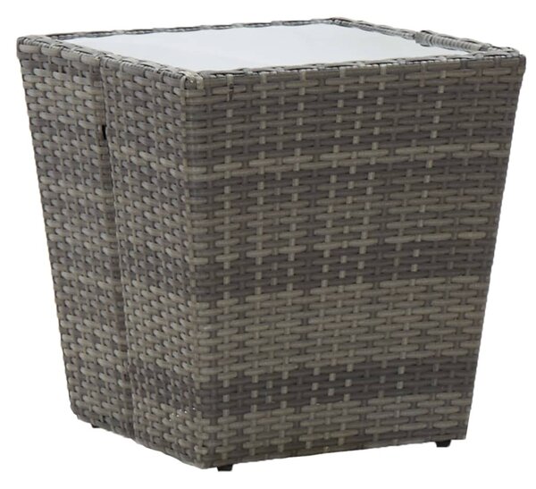 3 részes szürke polyrattan és üveg kerti bisztrószett