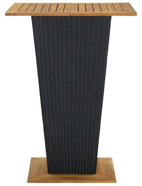 Fekete polyrattan és tömör akácfa bárasztal 80 x 80 x 110 cm