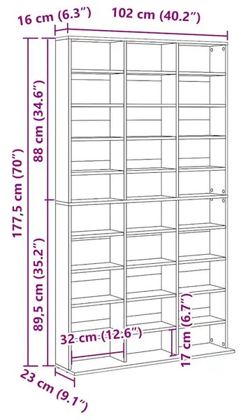 VidaXL betonszürke szerelt fa CD-szekrény 102 x 16 x 177,5 cm