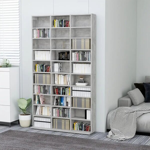 VidaXL betonszürke szerelt fa CD-szekrény 102 x 16 x 177,5 cm