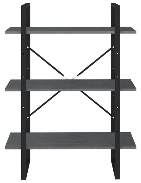 Háromszintes szürke tömör fenyőfa könyvszekrény 80x30x105 cm