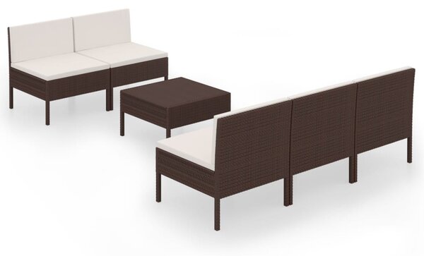 6 részes barna polyrattan kerti bútorszett párnákkal