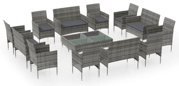 16 részes szürke polyrattan kerti ülőgarnitúra párnákkal
