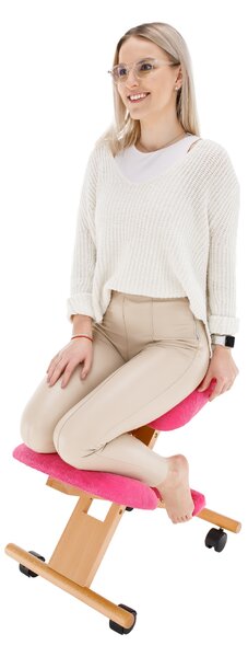 KONDELA Ergonomikus térdelőszék, rózsaszín/bükkfa, GROCO