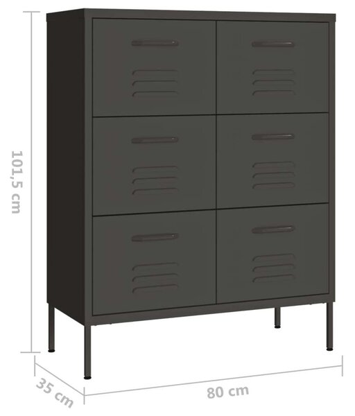 Antracitszürke acél fiókos szekrény 80 x 35 x 101,5 cm