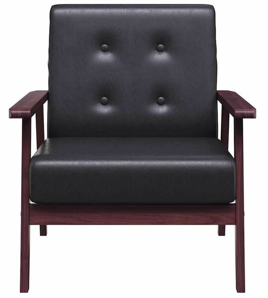 Retró Fekete Műbőr Karosszék - Fa Váz - 67x64,5x73,5 cm