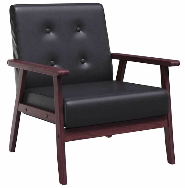 Retró Fekete Műbőr Karosszék - Fa Váz - 67x64,5x73,5 cm