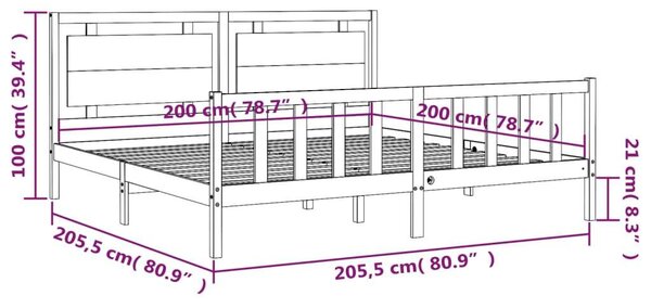 VidaXL Fekete Tömörfa Ágykeret - 200x200 cm