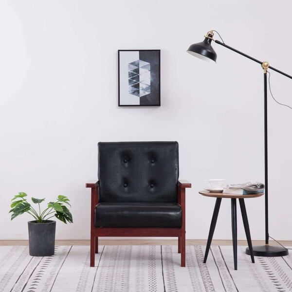 Retró Fekete Műbőr Karosszék - Fa Váz - 67x64,5x73,5 cm