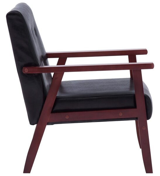 Retró Fekete Műbőr Karosszék - Fa Váz - 67x64,5x73,5 cm