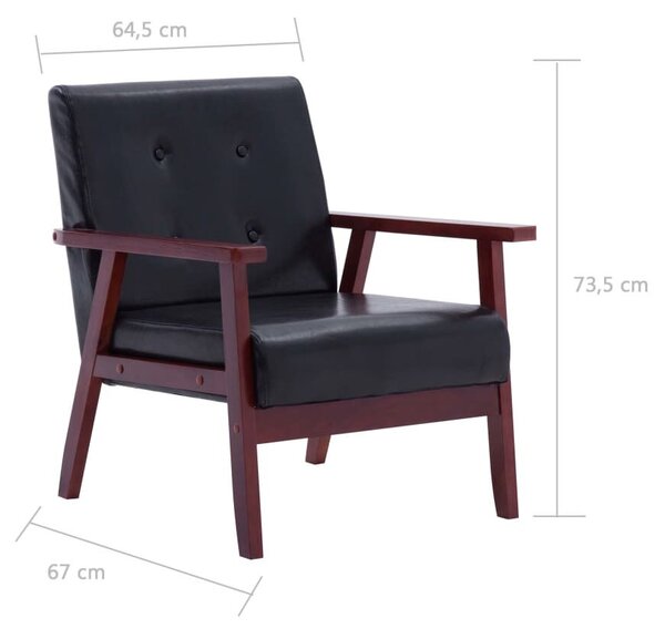 Retró Fekete Műbőr Karosszék - Fa Váz - 67x64,5x73,5 cm