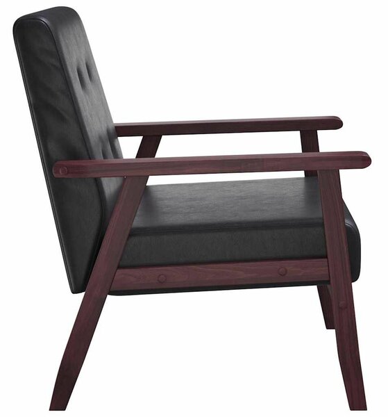 Retró Fekete Műbőr Karosszék - Fa Váz - 67x64,5x73,5 cm
