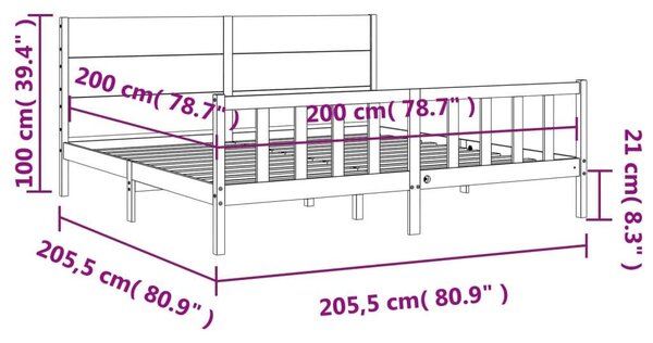 VidaXL Fekete Tömörfa Ágykeret - 200x200 cm