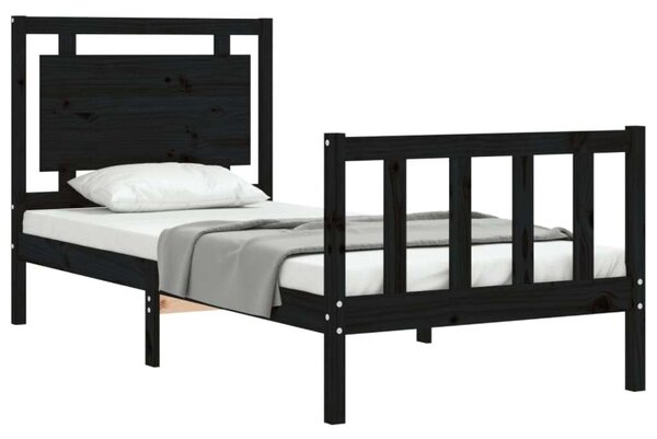 VidaXL Fekete Tömörfa Ágy - Small Single