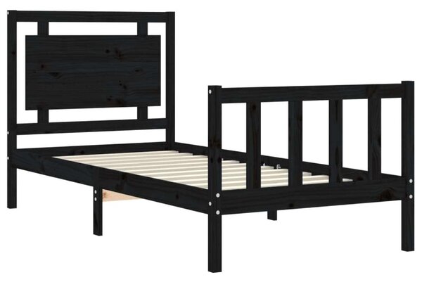 VidaXL Fekete Tömörfa Ágy - Small Single