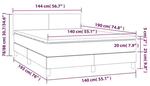 VidaXL LED-es Ágy - Fekete Műbőr - 140x190 cm