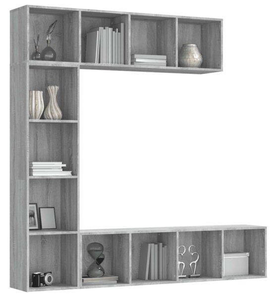 VidaXL 3 részes szürke sonoma fatermék könyv/TV-szekrény 180x30x180 cm