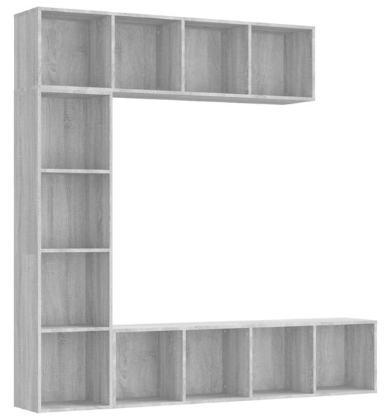 VidaXL 3 részes szürke sonoma fatermék könyv/TV-szekrény 180x30x180 cm
