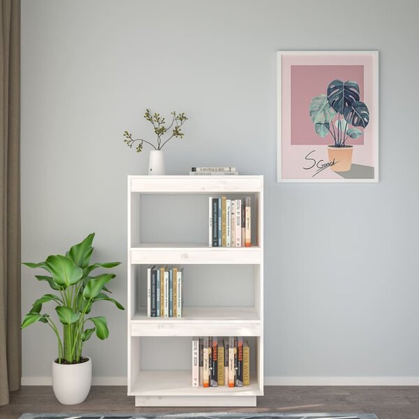 Fehér tömör fenyőfa könyvszekrény/térelválasztó 60x35x103 cm