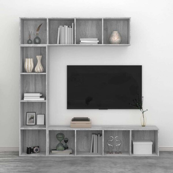VidaXL 3 részes szürke sonoma fatermék könyv/TV-szekrény 180x30x180 cm