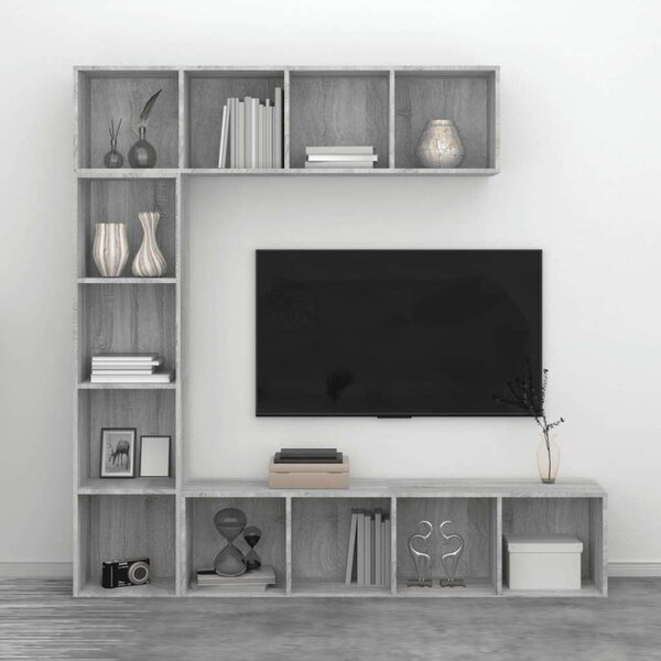 VidaXL 3 részes szürke sonoma fatermék könyv/TV-szekrény 180x30x180 cm