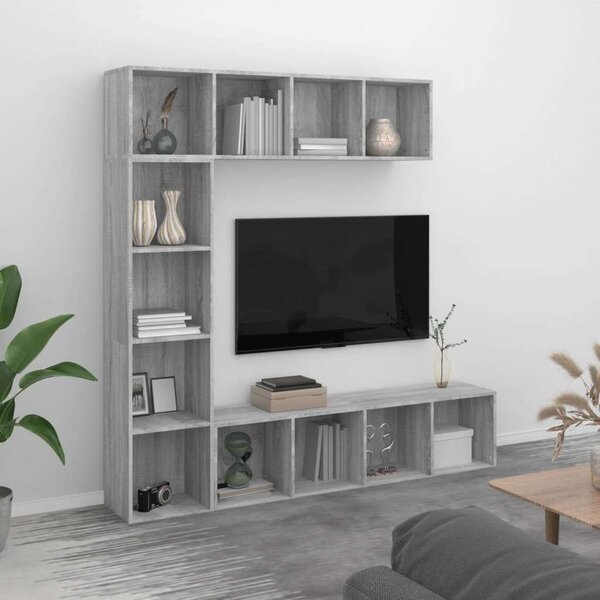 VidaXL 3 részes szürke sonoma fatermék könyv/TV-szekrény 180x30x180 cm
