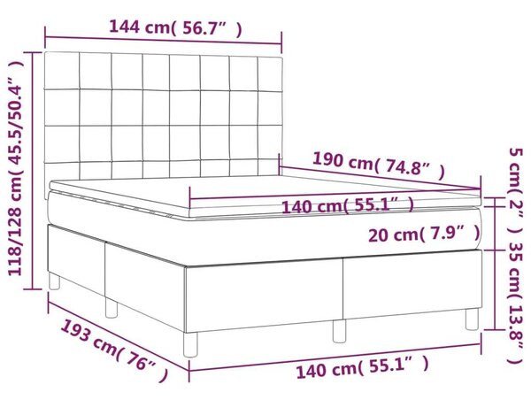 VidaXL sötétbarna szövet rugós ágy matraccal 140 x 190 cm
