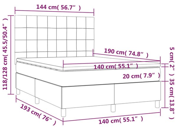 VidaXL sötétbarna szövet rugós ágy matraccal 140 x 190 cm