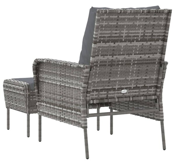 Szürke polyrattan kerti szék lábtartóval
