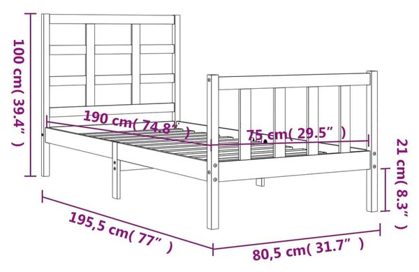 VidaXL Fekete Tömörfa Ágykeret - Small Single