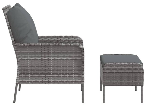 Szürke polyrattan kerti szék lábtartóval