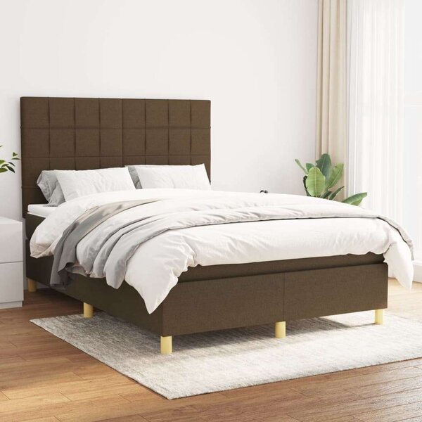 VidaXL sötétbarna szövet rugós ágy matraccal 140 x 190 cm