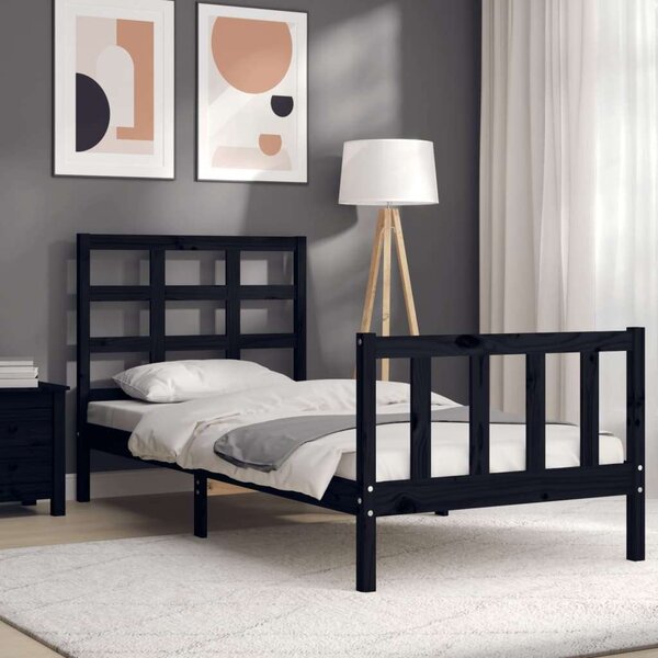 VidaXL Fekete Tömörfa Ágykeret - Small Single