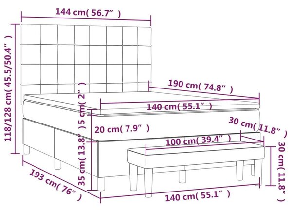 VidaXL sötétbarna szövet rugós ágy matraccal 140 x 190 cm