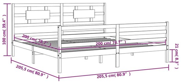 VidaXL Tömörfa Ágykeret - Fejtámlával - 200x200 cm