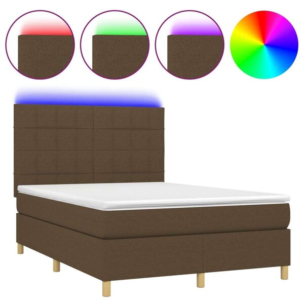 VidaXL barna szövet rugós és LED-es ágy matraccal 140x200 cm