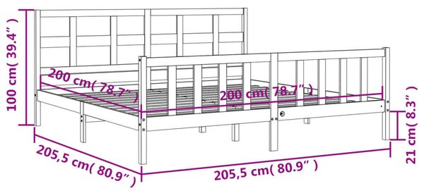 VidaXL Fekete Tömörfa Ágykeret - 200x200 cm