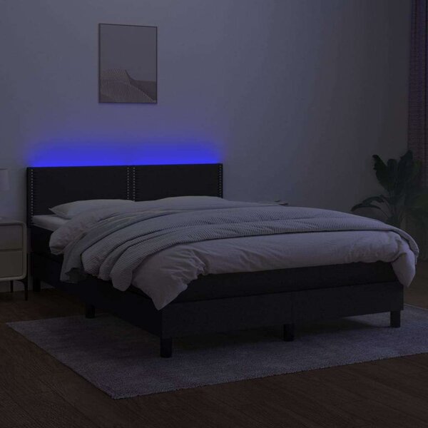 VidaXL Ágy - Fekete Szövet - 140x200 cm - LED-es