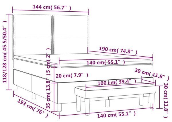 VidaXL fekete szövet rugós ágy matraccal 140 x 190 cm