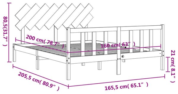 VidaXL tömör fa ágykeret fejtámlával 160 x 200 cm