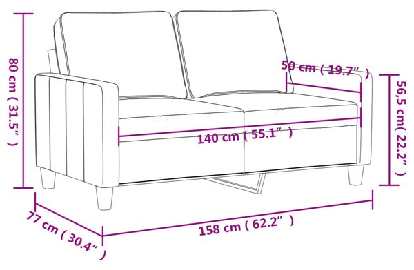 Kétszemélyes világosszürke bársony kanapé 140 cm