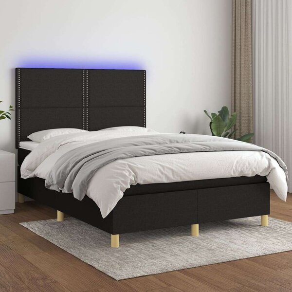 VidaXL LED-es Ágy - Fekete Szövet - 140x190 cm
