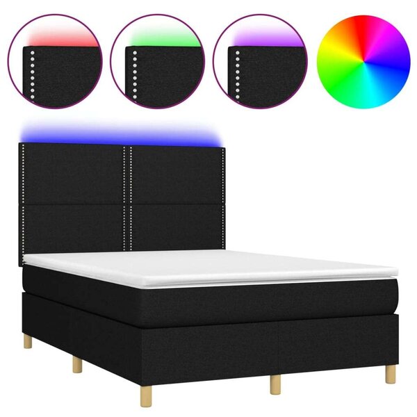 VidaXL LED-es Ágy - Fekete Szövet - 140x190 cm