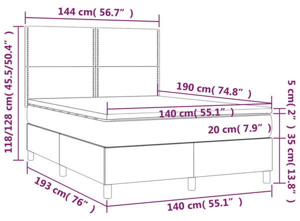 VidaXL LED-es Ágy - Fekete Szövet - 140x190 cm