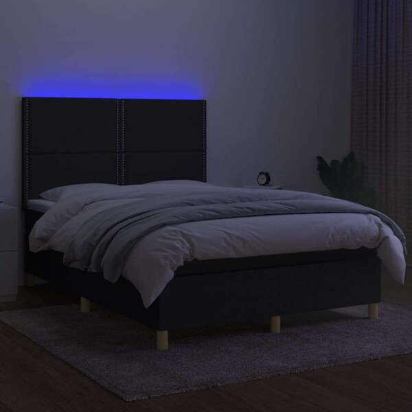 VidaXL LED-es Ágy - Fekete Szövet - 140x190 cm