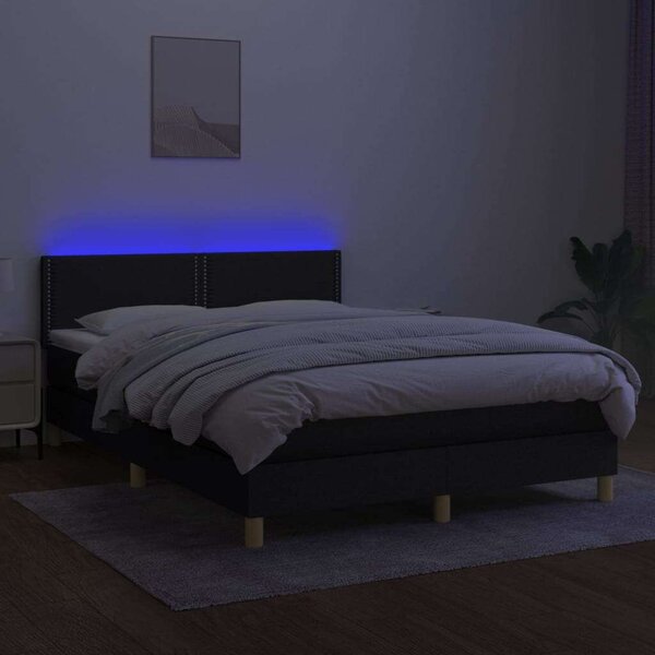 VidaXL Ágy - Rugós, LED-es - Fekete - 140x190 cm